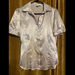 Silky pinstripe white and black button up shirt